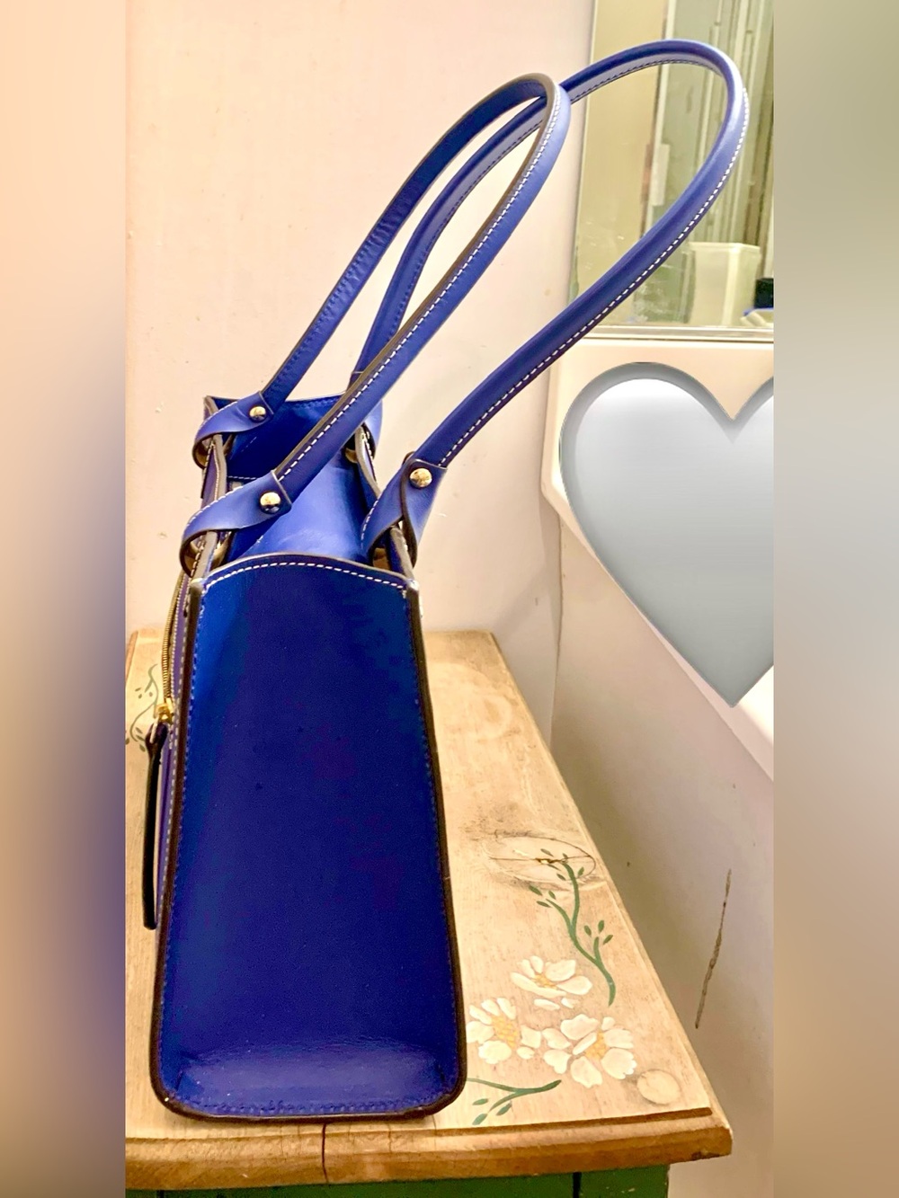 Dooney & Bourke Blue Leather Tote with Front Zip Pocket - Picture 11 of 16